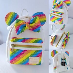 Loungefly Disney sequin rainbow Minnie Mouse‎ mini backpack